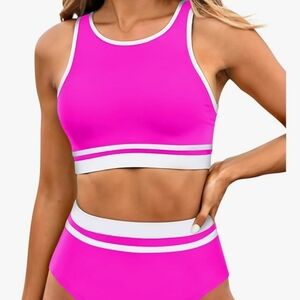 Pink and White Women's Swim Set